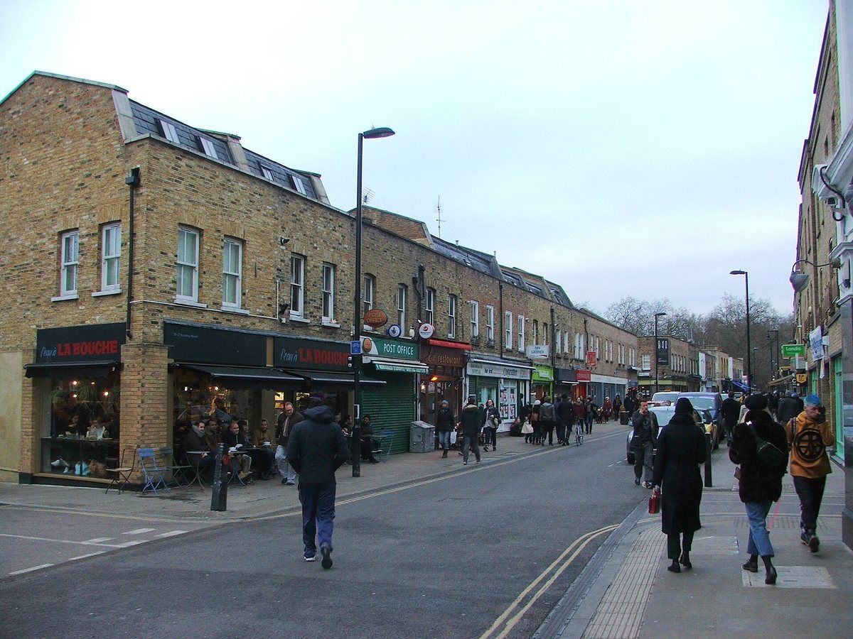 Broadway Market, a Saturday street market in Hackney running between London Fields and the canal