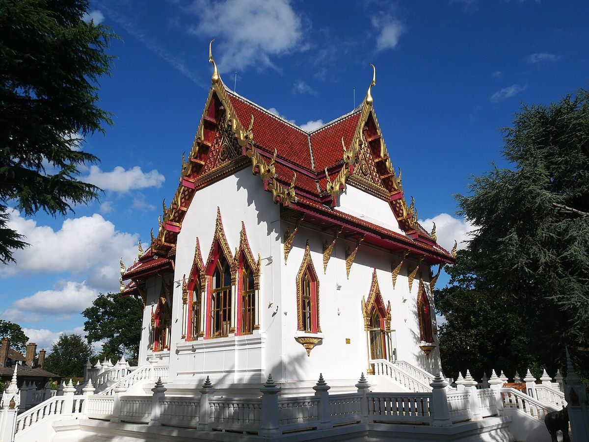 Buddhapadipa Temple, a Thai Buddhist temple on Calonne Road in Wimbledon, with gardens