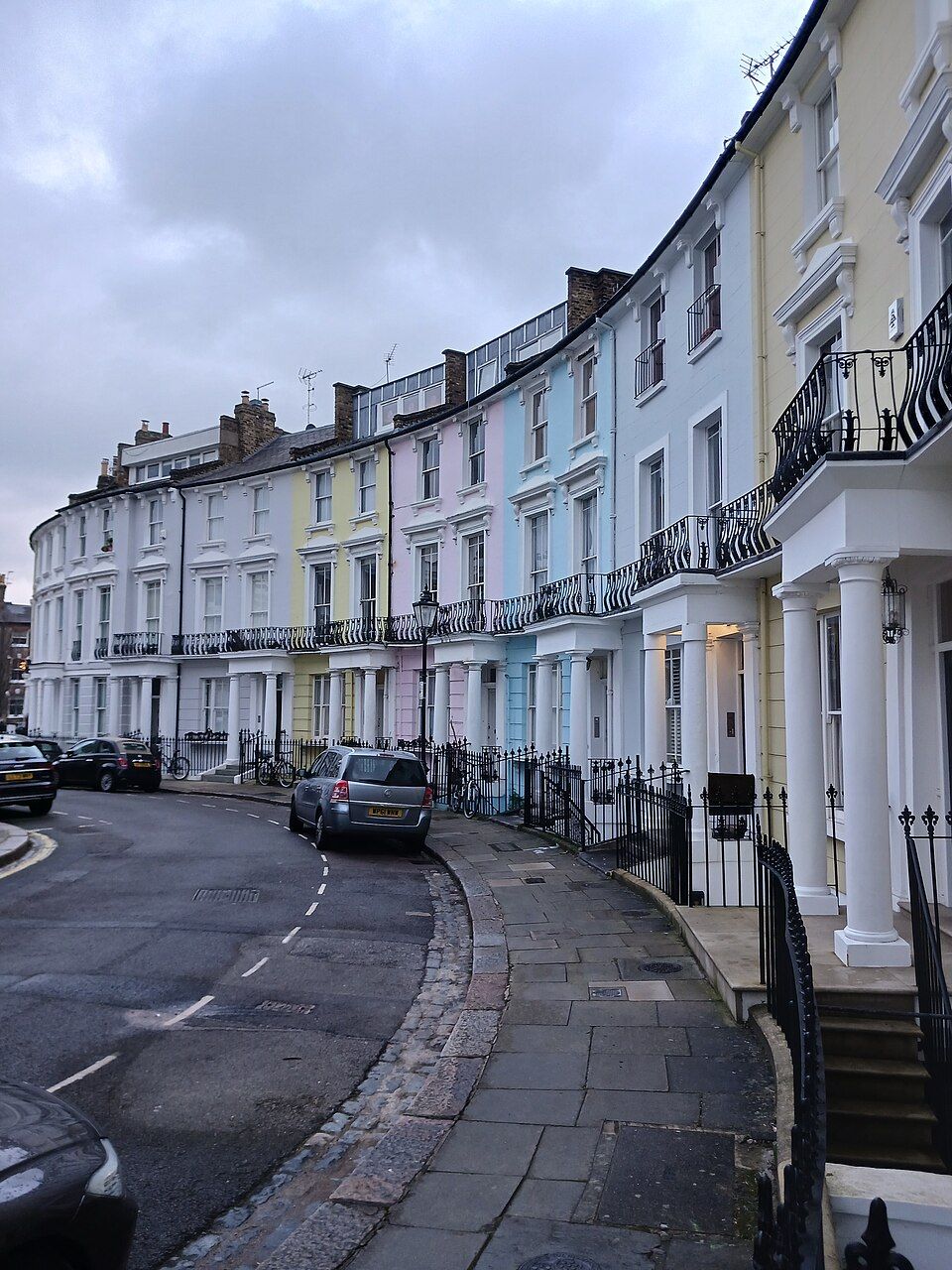 Chalcot Crescent, a pastel-terraced Primrose Hill crescent used as the exterior of the Brown family's home
