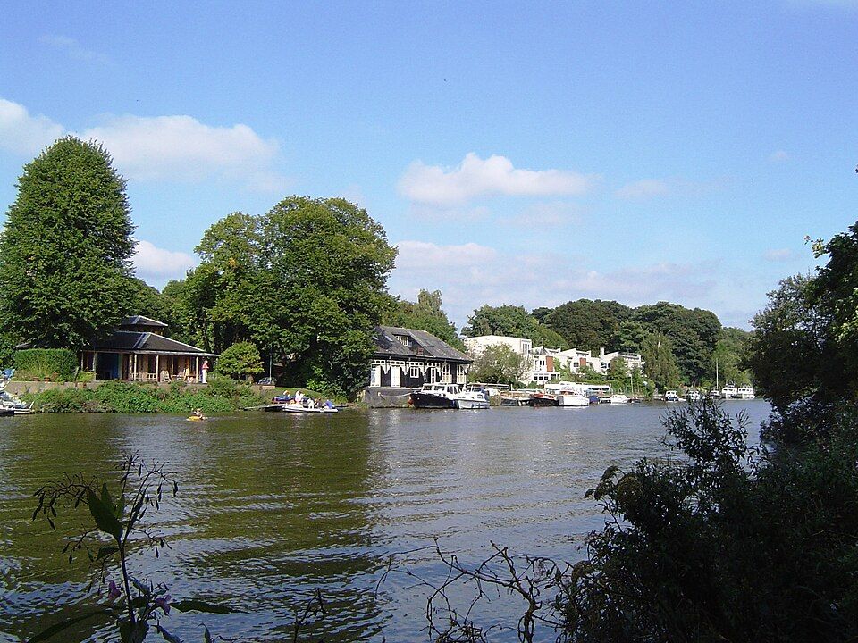 Eel Pie Island, a small Thames island near Twickenham reached by a footbridge, home