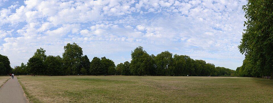 Hyde Park, a 350-acre royal park in central London with the Serpentine lake