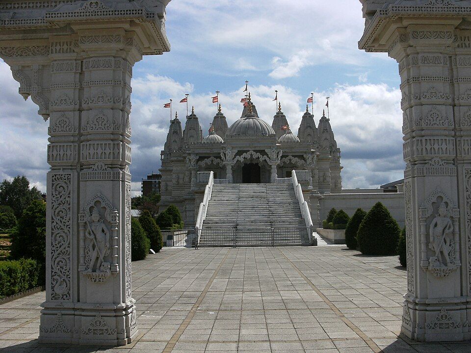 BAPS Shri Swaminarayan Mandir (Neasden Temple), a large Hindu temple in Neasden