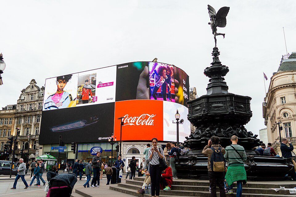 Piccadilly Circus, a busy West End junction where Regent Street