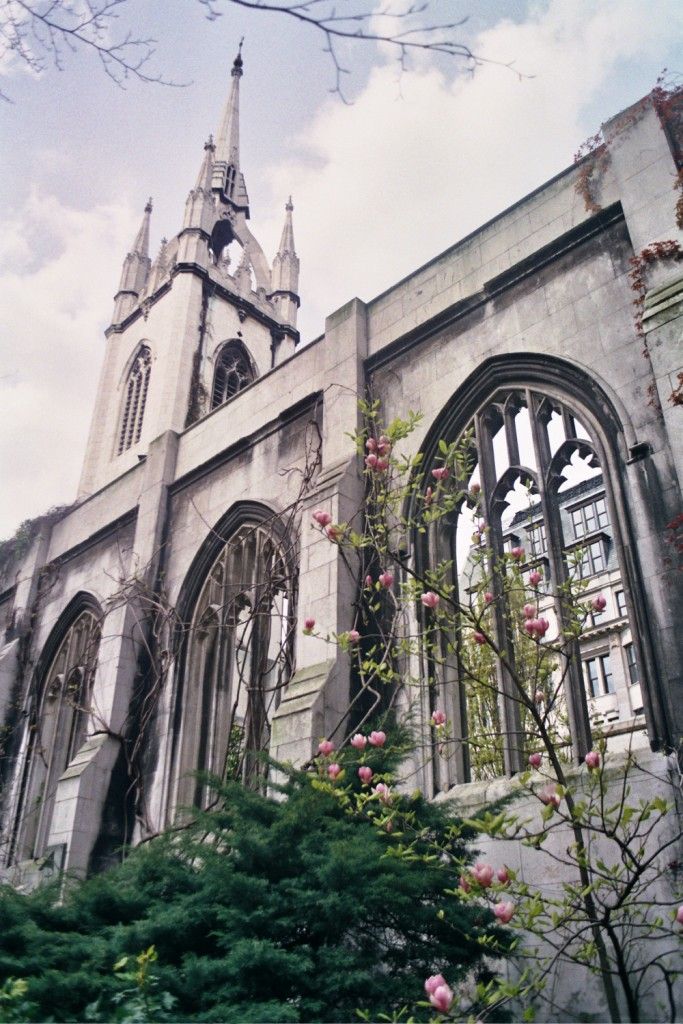 St Dunstan in the East, a church gutted in the Blitz and left as a ruin, now a public garden
