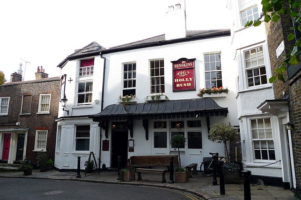 The Holly Bush, a Grade II-listed multi-room pub on Holly Bush Hill in Hampstead